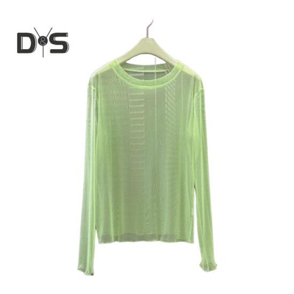 (green) Women UV Protection Tops Round Neck Long Sleeve Loose Fit Quick Dry Beach Wear See-through Thin Blouse