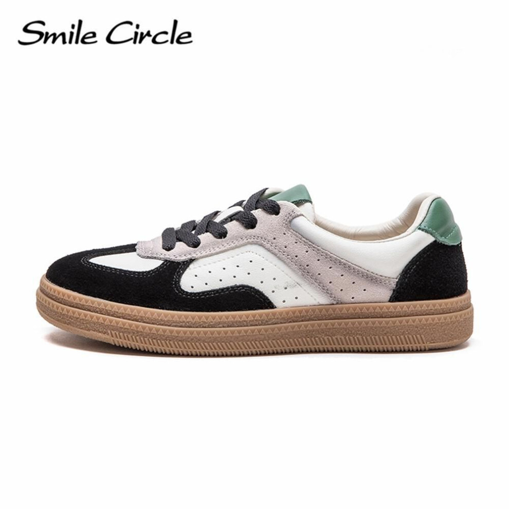 (black, 38) Genuine Leather Women Casual Shoes Round Toe Lace Up Trainers Fashion Comfortble Sneakers