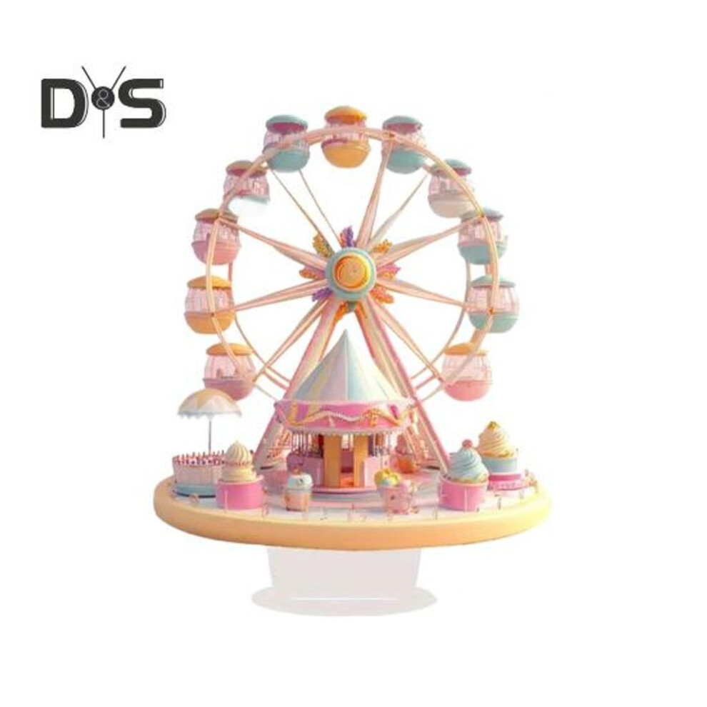 Dessert Ferris Wheel Ornament 2D Flat Acrylic Decoration with Base Non-3D Desktop Ferris Wheel Ornament for Desk Bookshelf Bedside Table