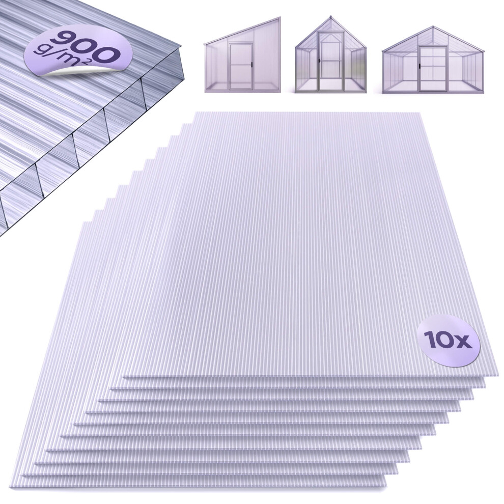 AREBOS twin-wall sheets set of 10 | 121 x 60.5 cm | polycarbonate sheets 6 mm thick | UV-resistant | for greenhouse, carport, cold frame, roofing