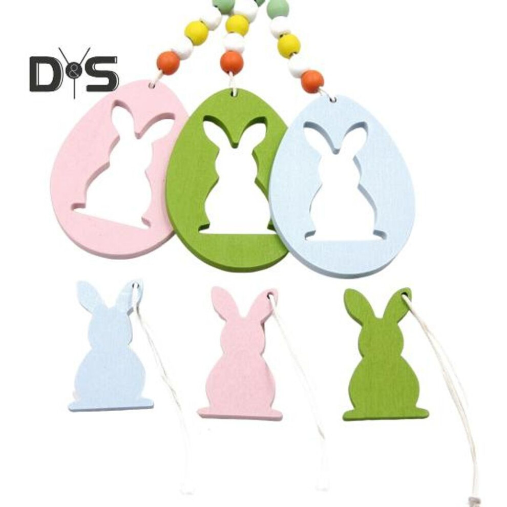 (as the picture, I) 6 Pcs Easter Bunny Ornaments Wooden Egg Shape Hanging Ornaments Cutout Rabbit Easter Egg Ornaments for Tree Door Festive Home Decor