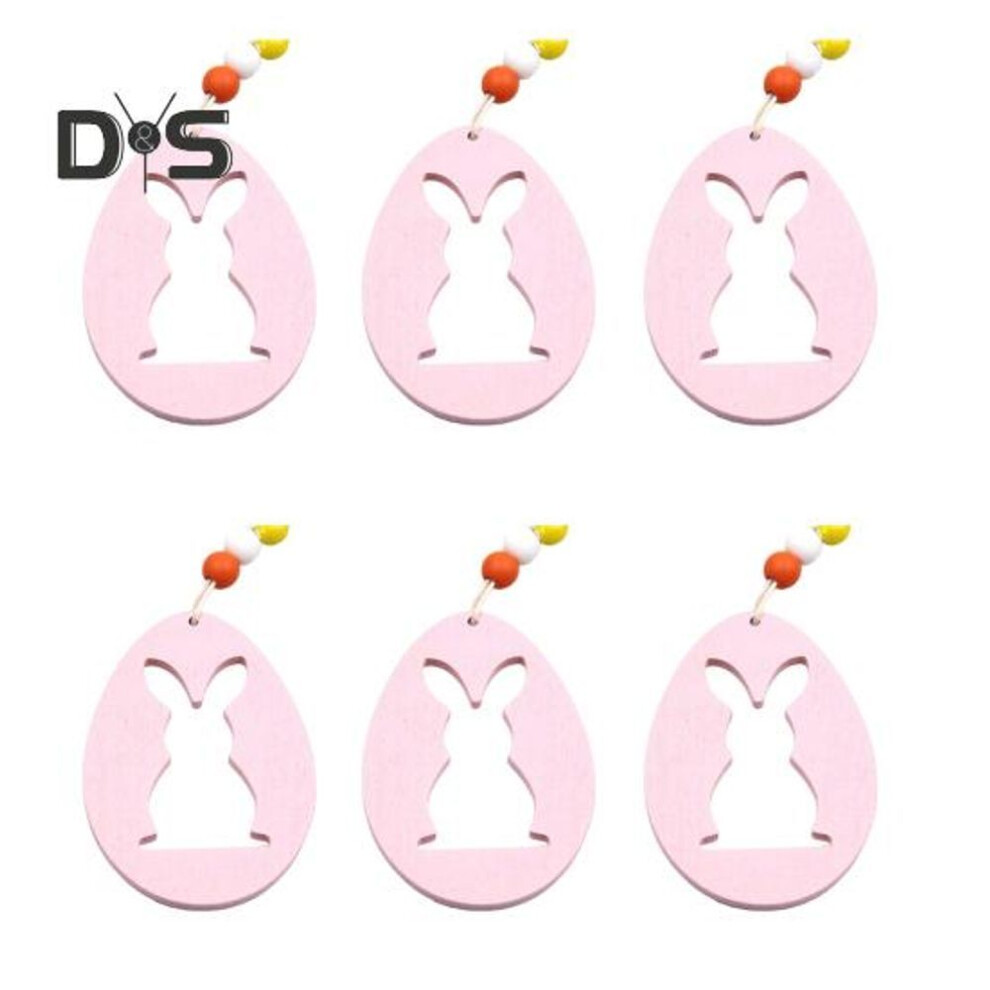 (as the picture, B) 6 Pcs Easter Bunny Ornaments Wooden Egg Shape Hanging Ornaments Cutout Rabbit Easter Egg Ornaments For Tree Door Festive Home Decor