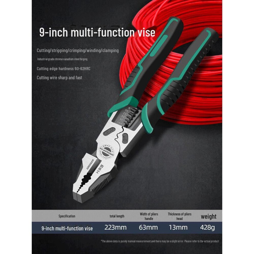 (9-inch multi-function vise) Green Forest Multi-Function Electrician Pliers & Wire Cutter - Universal Industrial-Grade Tool