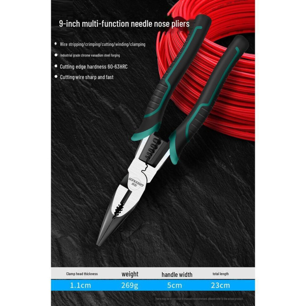 (9-inch multi-function needle-nosed pliers) Green Forest Multi-Function Electrician Pliers & Wire Cutter - Universal Industrial-Grade Tool