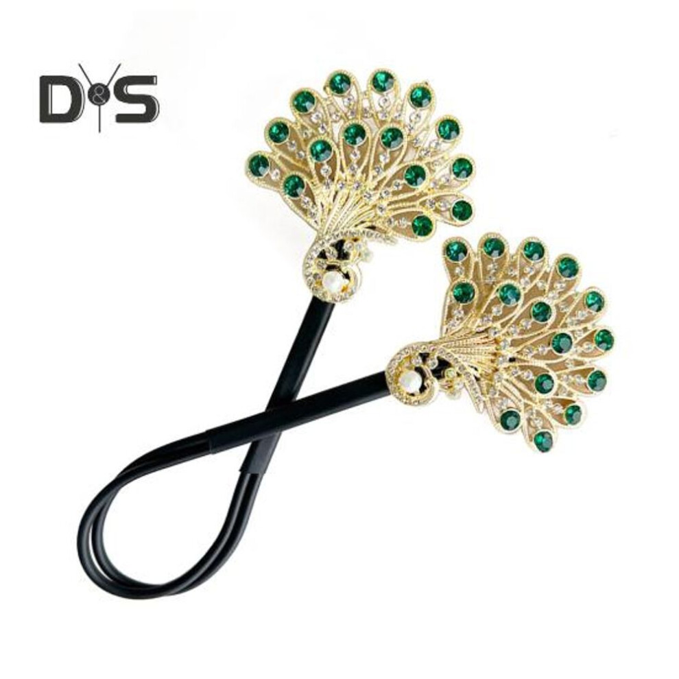 (green) Peacock Shape Hair Clip Bun Maker Women Peacock Hairstyle Twist Multi-Functional Hair Curler Bun Maker Easy Fast Snap Roll Hair Tool for Long Hair