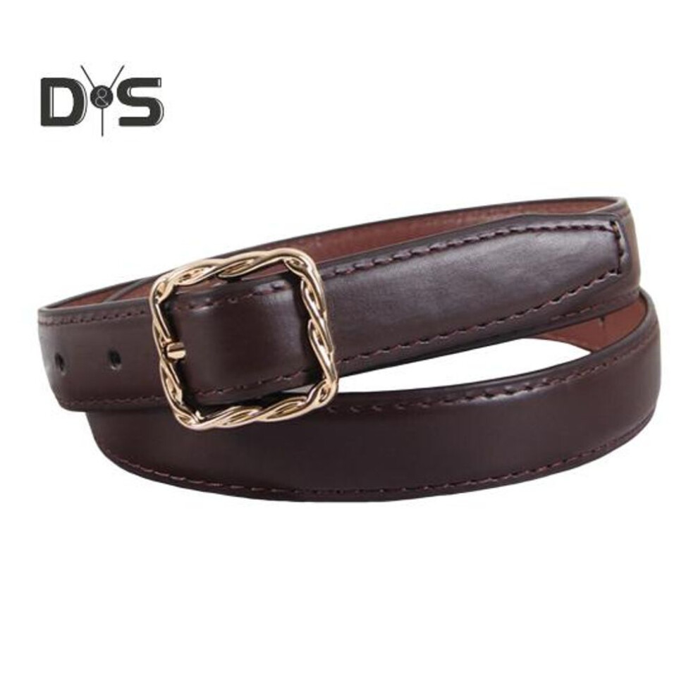 (coffee) Women's Belt Faux Leather Belt for Dresses Pants Skirts Lady Thin Wasit Belt with Gold Buckle for Daily School Street