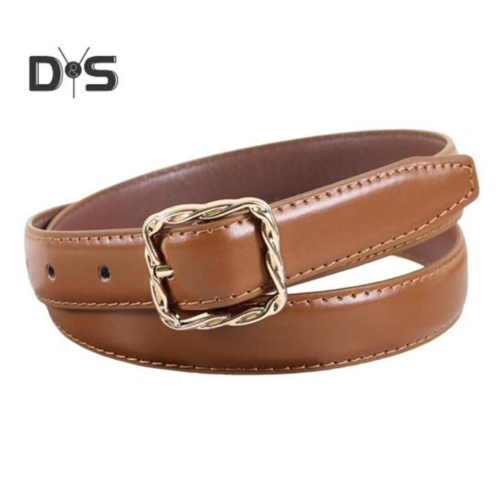 (camel) Women's Belt Faux Leather Belt for Dresses Pants Skirts Lady Thin Wasit Belt with Gold Buckle for Daily School Street
