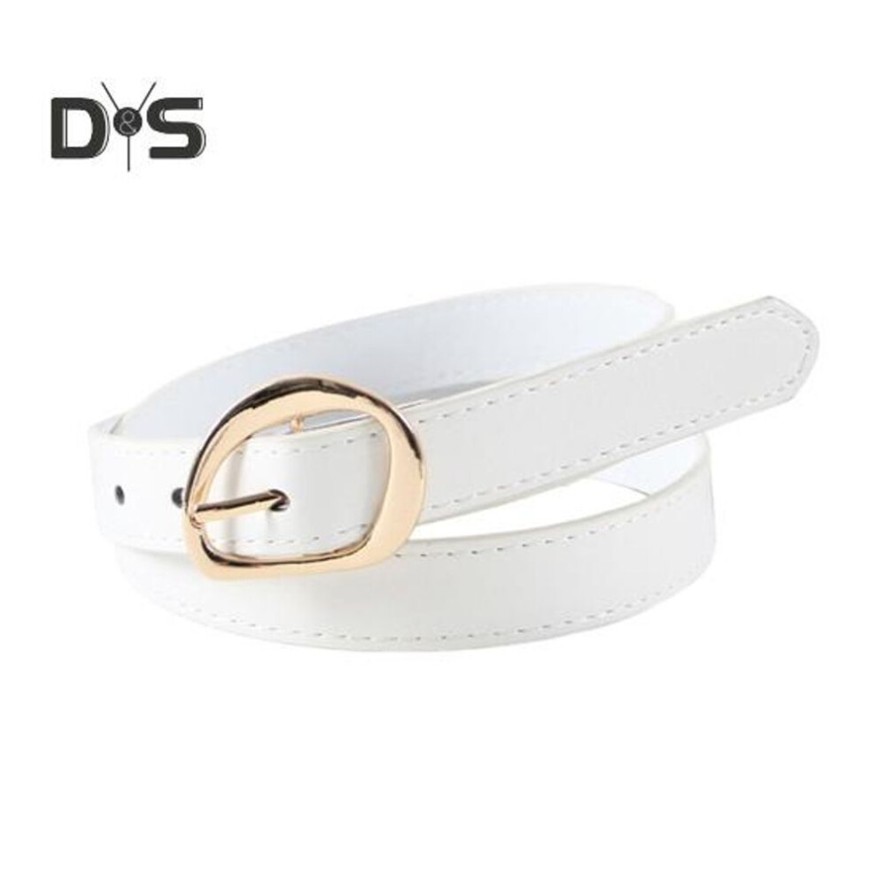 (white) Women's Belt for Jeans Dress Western Trousers Ladies Thin Faux Leather Waist Belt with Gold Buckle for Daily Wear Office