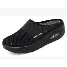 (black, 37) Women's Slip-On Mesh Breathable Air Cushion Half-Slippers