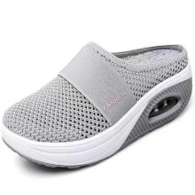 (gray, 43) Women's Slip-On Mesh Breathable Air Cushion Half-Slippers