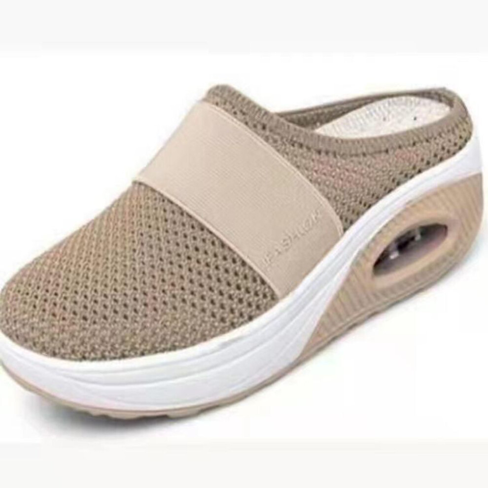 (khaki, 37) Women's Slip-On Mesh Breathable Air Cushion Half-Slippers