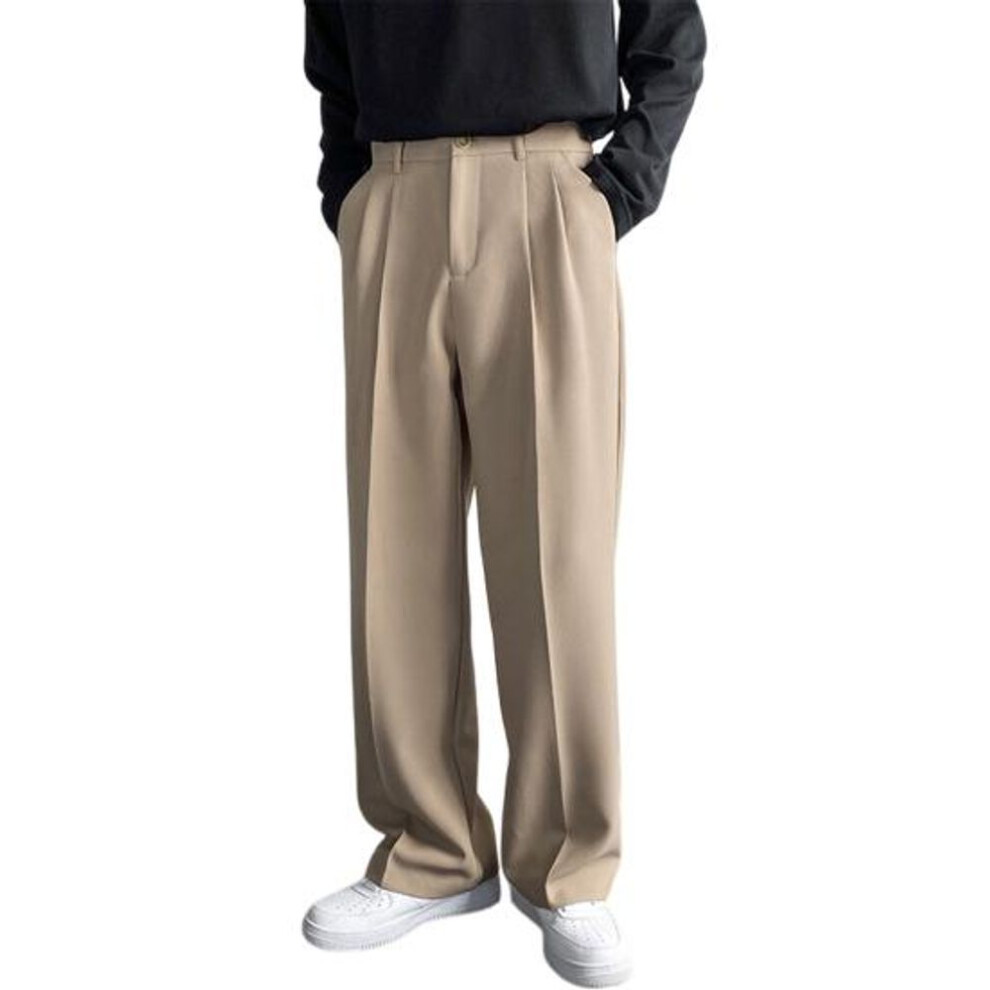 (khaki, 32) Anti-deformed Business Pants Loose Stylish Spring Autumn Mid-Waist Straight Wide Leg Casual Trousers