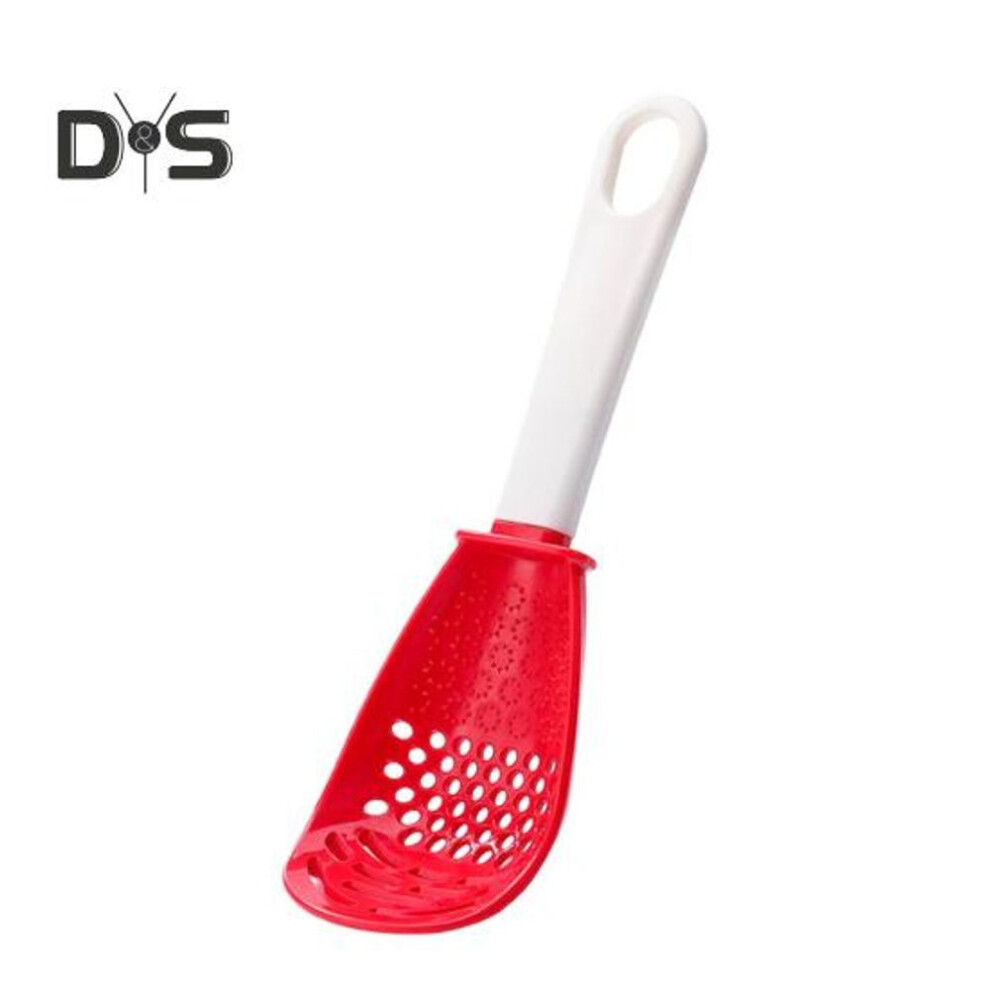 (red) Multifunctional Kitchen Cooking Spoon 6-in-1 Skimmer Scoop Colander Strainer Grater Masher Kitchen Slotted Spoon for Egg Separator Grating Garlic