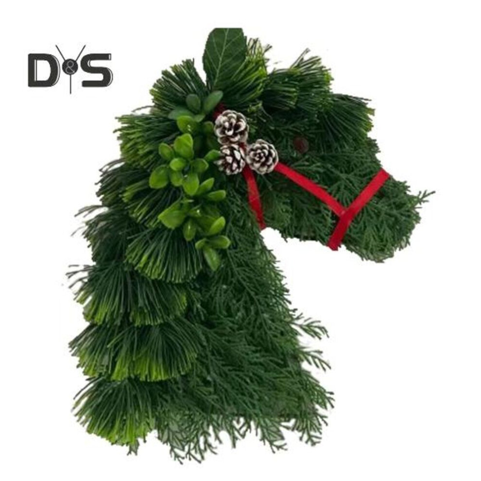 Christmas Wreath Horse Head Wreath With Artificial Pine Cone Greenery Pine Branches Horsehead Garland For Front Door Wall Fireplace Decor