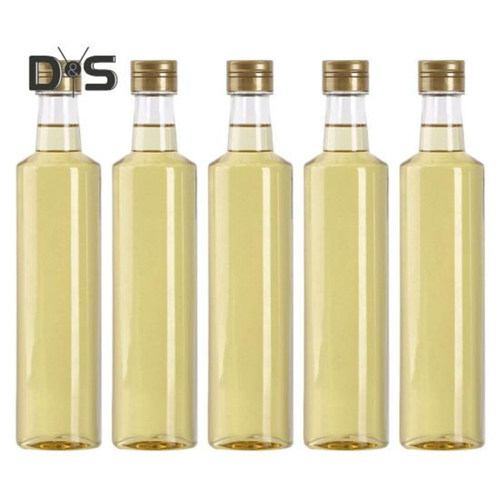 (golden, 500ML) 5Pcs Woozy Bottles Clear Sauce Woozy Bottle Plastic Empty Beverage Bottle with Leakproof Cap for Oil Vinegar Syrup
