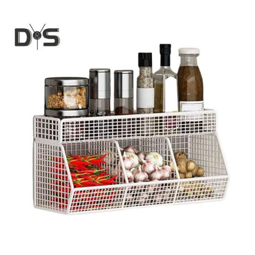 (white, B) Wire Mesh Storage Basket Large Capacity Strong Load-bearing Easy Installation Wall Mounted Shelf Organizer Basket