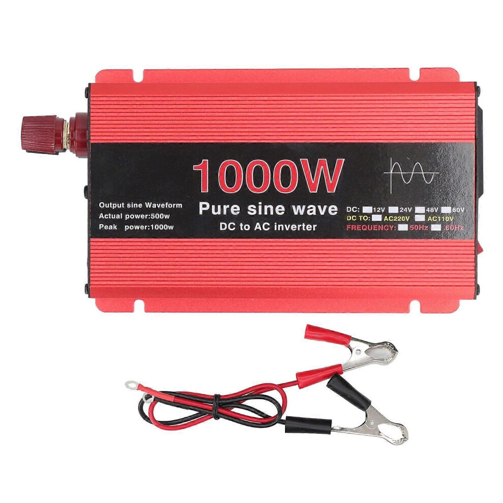 (As Show, One Size) Power Inverter 1000W Pure Sine Wave Dc 12V To Ac 220V Overload Protection For Solar Wind Car Power 6909775610886
