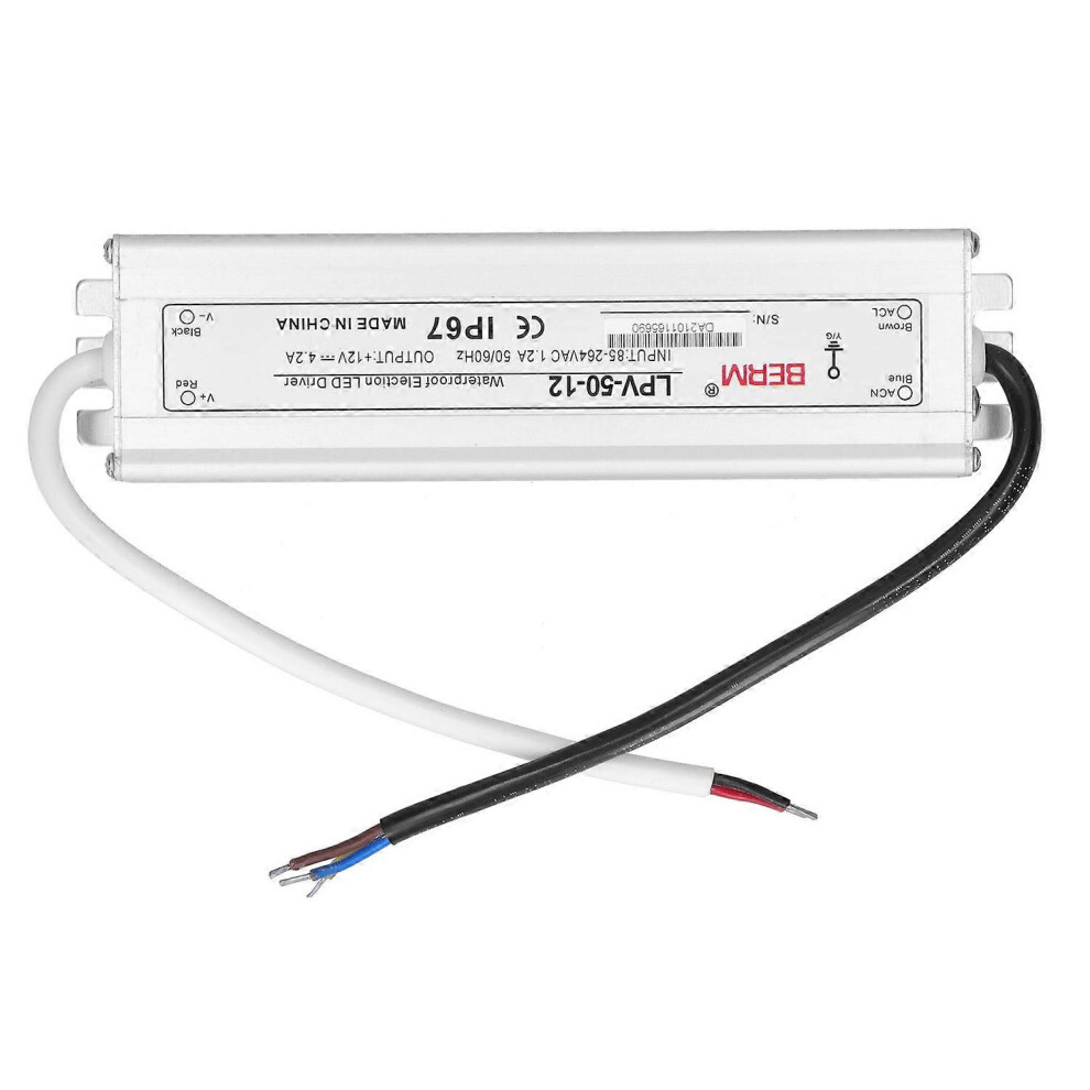 (As Show, One Size) Berm Led Driver Electronic 50W Waterproof Power Supply Transformer Adapter Lpvâ50Â12 Dc12v 6909775577578