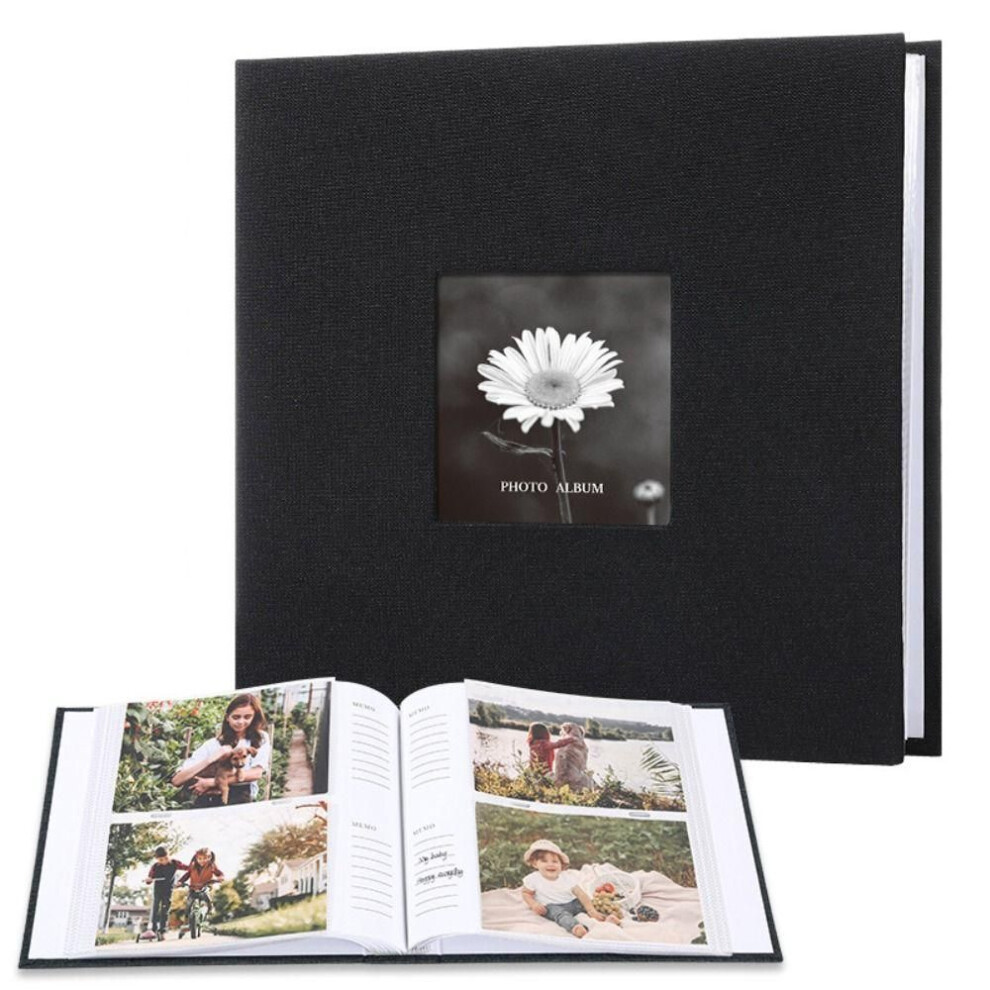 (Black-200Pcs Photos) 6in Linen Cover Photo Album Interleaf Type Memory Book Large Scrapbook Album  Baby Growth