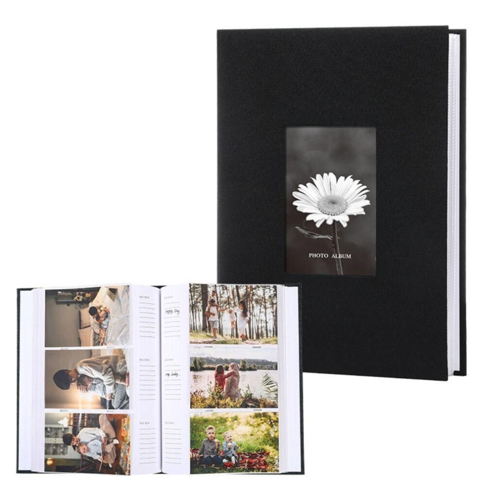 (Black-300Pcs Photos) 6in Linen Cover Photo Album Interleaf Type Memory Book Large Scrapbook Album  Baby Growth