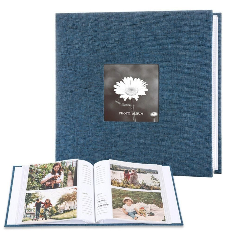 (Blue-200Pcs Photos) 6in Linen Cover Photo Album Interleaf Type Memory Book Large Scrapbook Album  Baby Growth