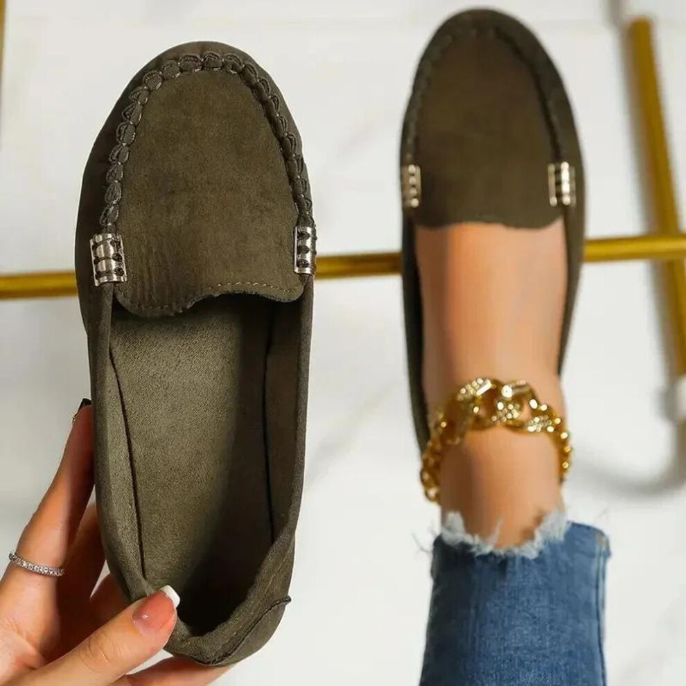 (army green, 35) Women Flats New Casual Lightweight Flat Loafers Shoes Trendy Versatile Comfortable Mary Jane Shoes for Women