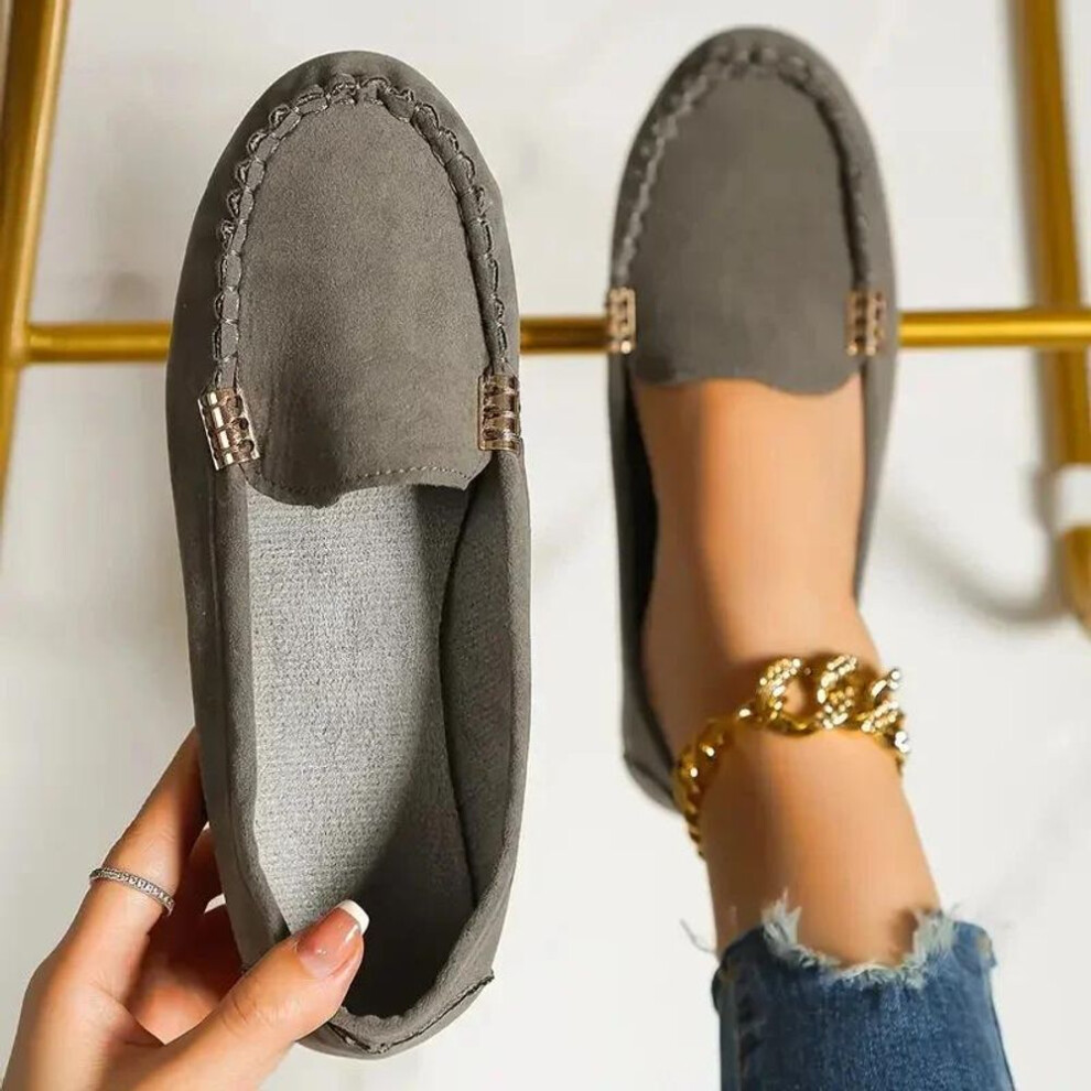 (gray, 43) Women Flats New Casual Lightweight Flat Loafers Shoes Trendy Versatile Comfortable Mary Jane Shoes for Women