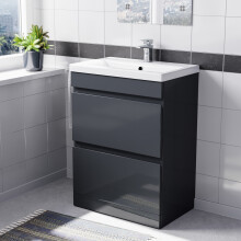 Nes Home 600mm PVC 2 Drawer Dark Grey Floorstanding Vanity Cabinet and Basin