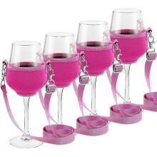 (As show, One size) 4PCS Portable Wine Glass Holder Strap Wine Sling Yoke Glass Holder Support Neck Strap compatible with Birthday