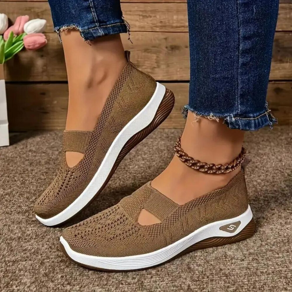 (dark brown, 42) Women's Sneakers Breathable Casual Shoes Summer Soft Sole Orthopedic Shoes Lightweight Slip on Walking Shoe Non Slip Flat Shoes