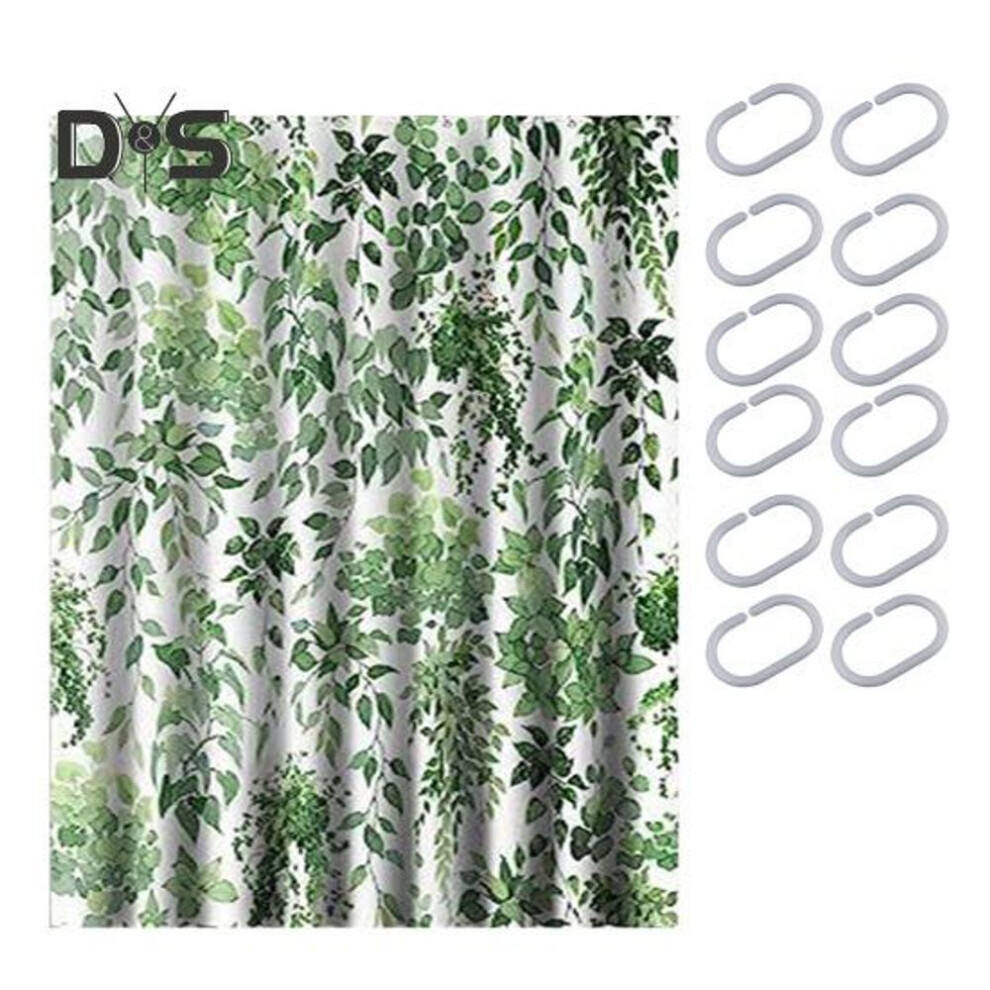 (as the picture, 180x200cm B) Shower Curtain With 12 Hooks Botanical Printing Retro Pastoral Style Natural Beauty Bathroom Decoration Waterproof Fabric Easy Care Bath Curtain