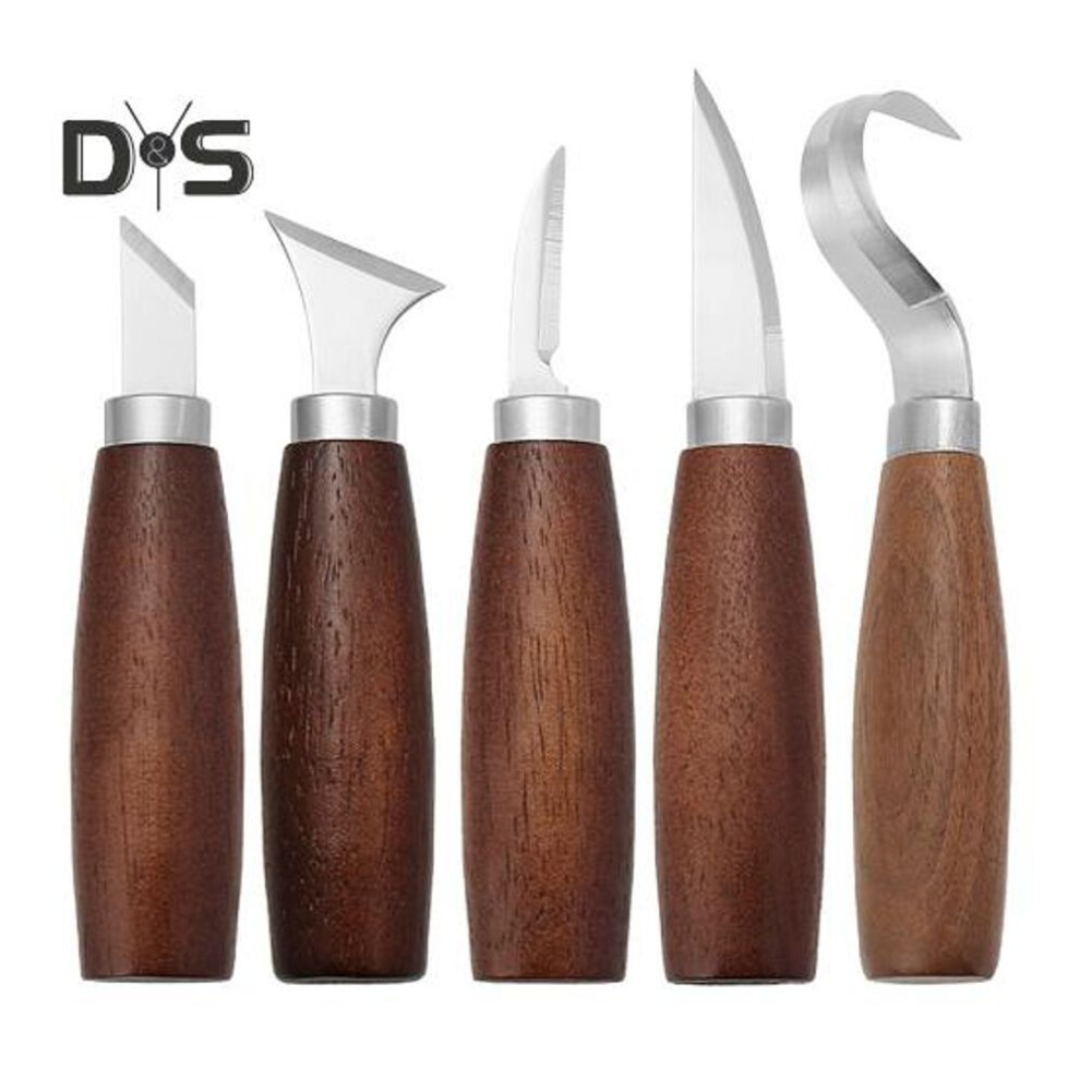 (as the picture, 1 Set) 1/5pcs Wood Carving Tools Kit Beginner Woodworking Chisel Wood Whittling Spoon Chip Carving Detailing Cutter Tools Carpenter Gift