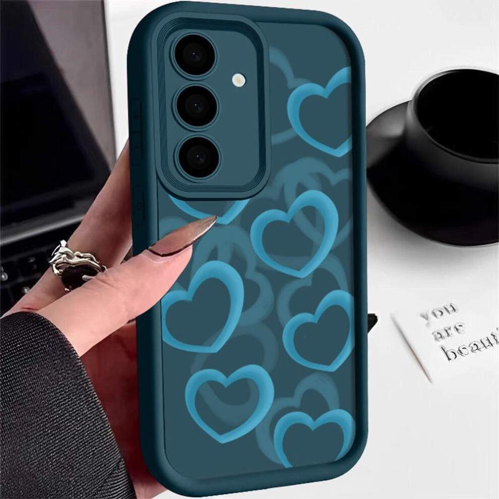 (blue, Samsung S22 Plus) For Samsung S25 S22 Ultra Plus S24 S23 S21 S20 Fe A16 A15 A35 A34 A55 A54 A53 A56 Plain Color Love Heart Shockproof Anti-fall Soft Silicone Phone Case