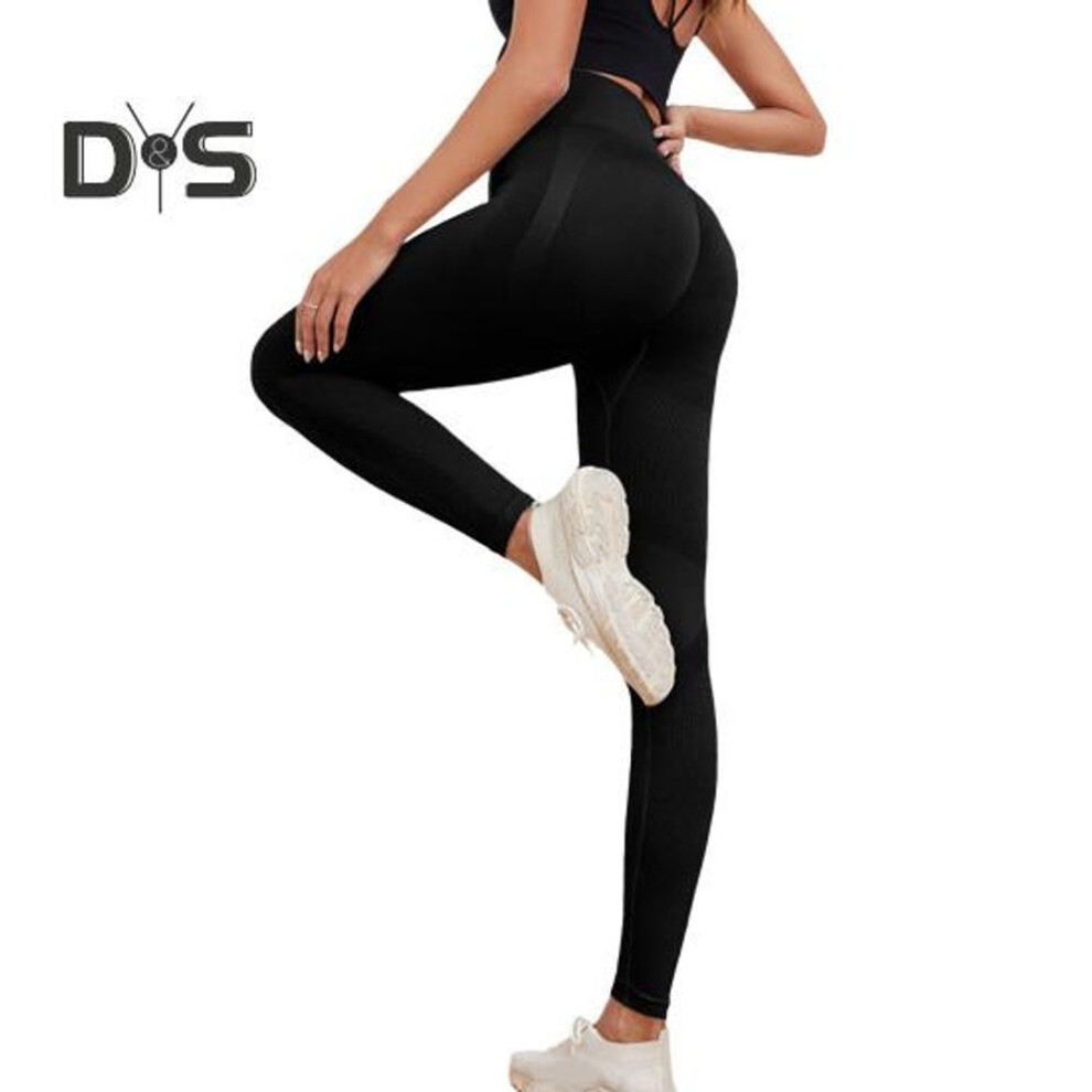 (black, S) Women Yoga Leggings Tummy Control Hip Lifting High-waisted Seamless Workout Tight Pants Stretch Body Shaping Compression Trousers