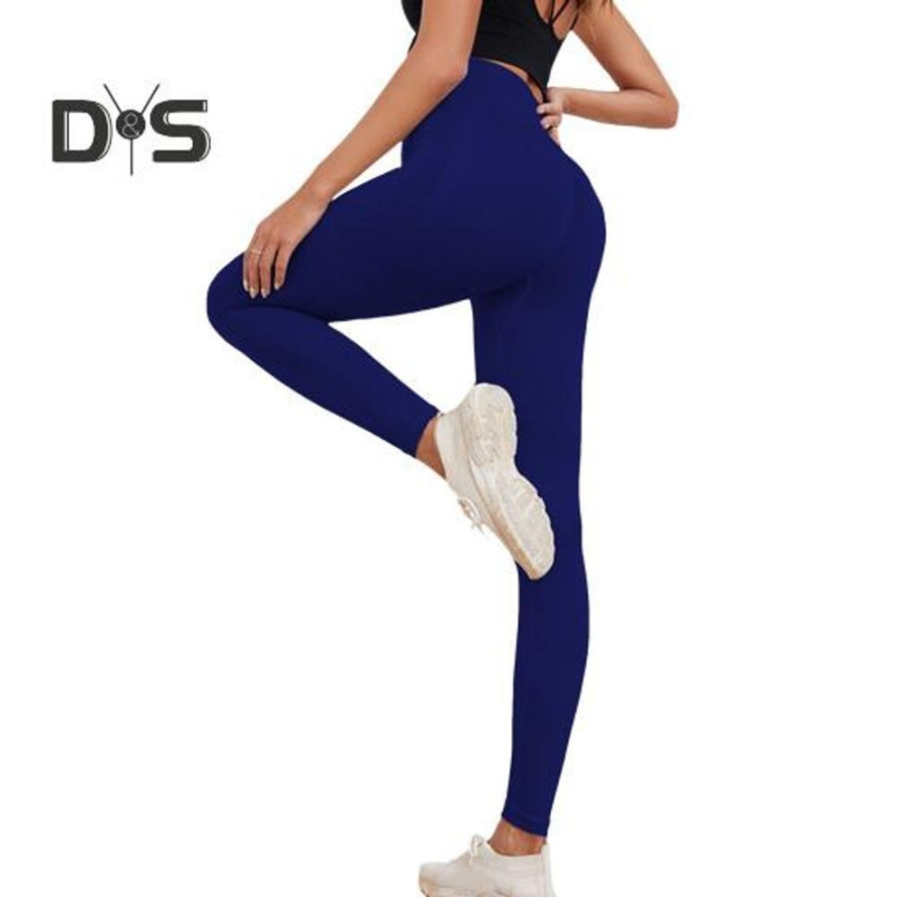 (dark blue, S) Women Yoga Leggings Tummy Control Hip Lifting High-waisted Seamless Workout Tight Pants Stretch Body Shaping Compression Trousers