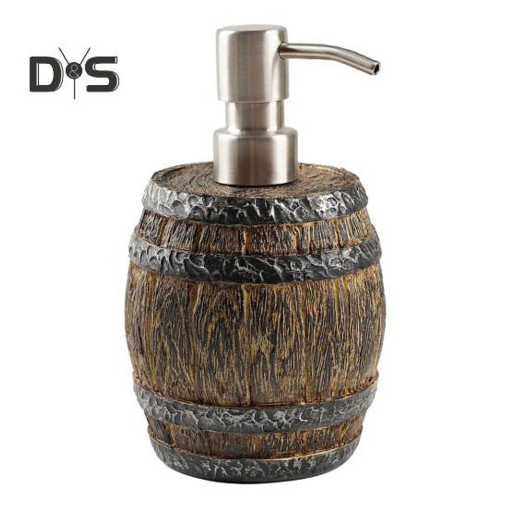 Whiskey Barrel Soap Dispenser Resin Refillable Lotion Pump Dispenser Rustic Hand Soap Bottle for Bathroom Kitchen Countertop Accessory
