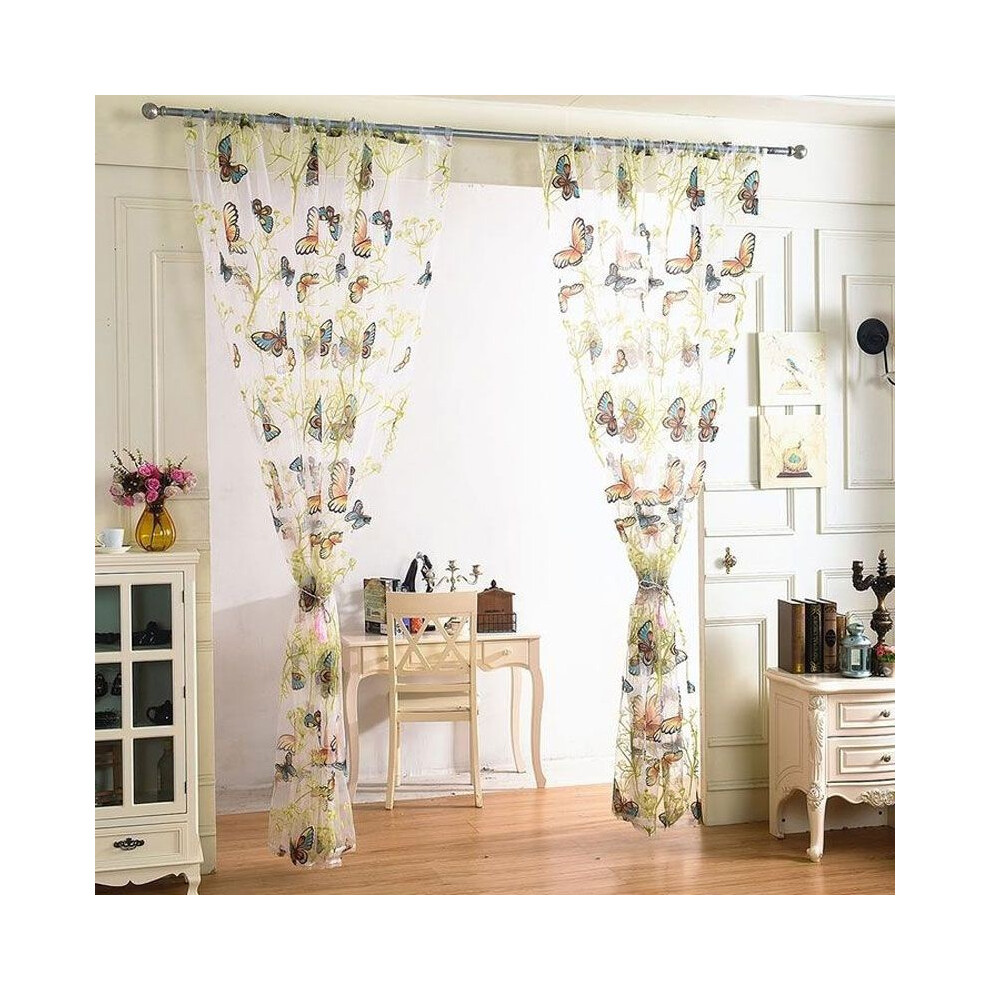 (1*2米打孔加工)Cortina De Pantalla Con Estampado De Mariposas De 100200 Cm Ventana De Gasa Divisor De HabitacióN Cortina Transparente-image