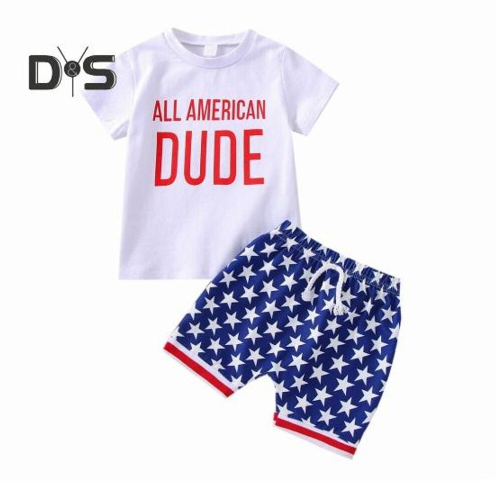 (white, 110 cm) Casual Outfits Short Sleeve Tops Stars Striped Harem Shorts Independence Day 4th Of July Kids Loungewear Outfit