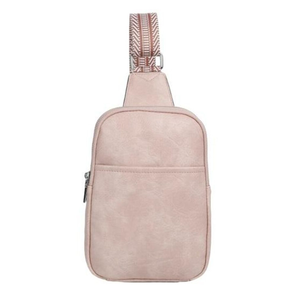 (pink) Crossbody Fanny Pack With Zipper Large Capacity Wear Resistant Faux Leather Small Sling Bag Chest Bag For Women