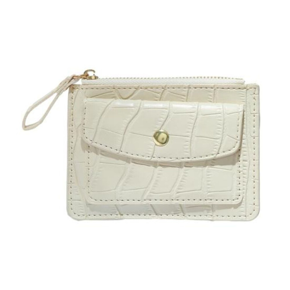 (beige) Women Wallet Zipper Faux Leather Multi-slots Credit Card Holder Short Slim Wallet Coin Purse Money Case Girls Student Gift