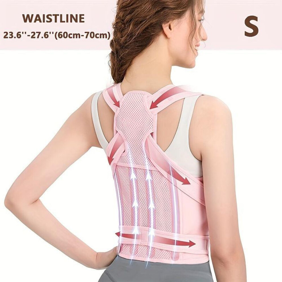 (pink, Small) Women's Back Posture Corrector - Adjustable Brace for Upper/Lower Back Pain Relief, Scoliosis, Hunchback, Thoracic Spine Support