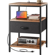 Bedside Table with Charging Station, Nightstand 2 outlets and 2 USB
