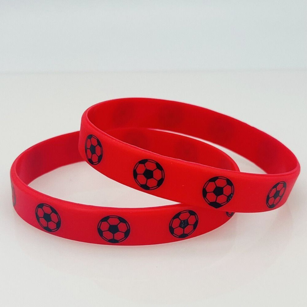 (red-2pcs) 2pcs Printing Sports Football Silicone Wristbands Souvenir Sports Theme Bracelet  Outdoor Jewelry