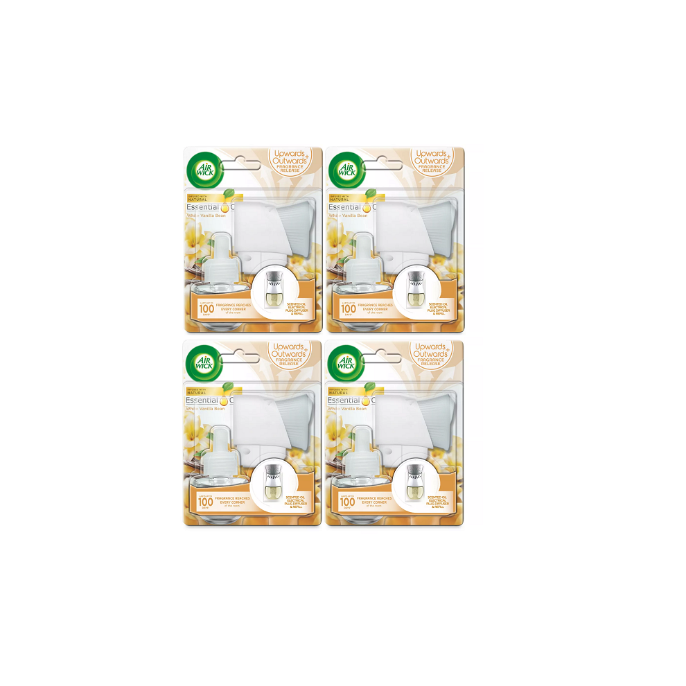 Air Wick Electrical Plug In Kit, White Vanilla Bean  Holder & 1 Refill x 4 Packs