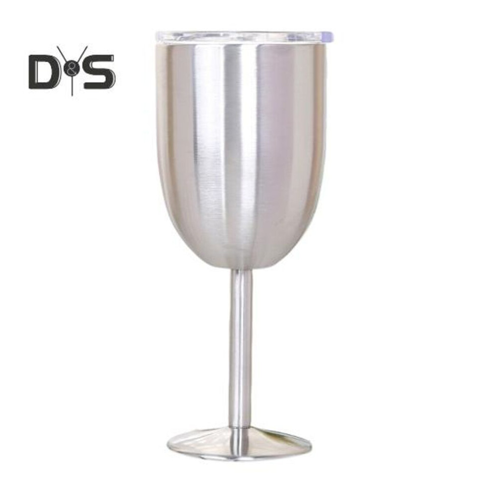 (silver) 10 Oz Insulated Cocktail Glass Double Walled High-foot Lidded Tumbler for Cocktails Wine Cold Drinks Stainless Steel Wine Glass