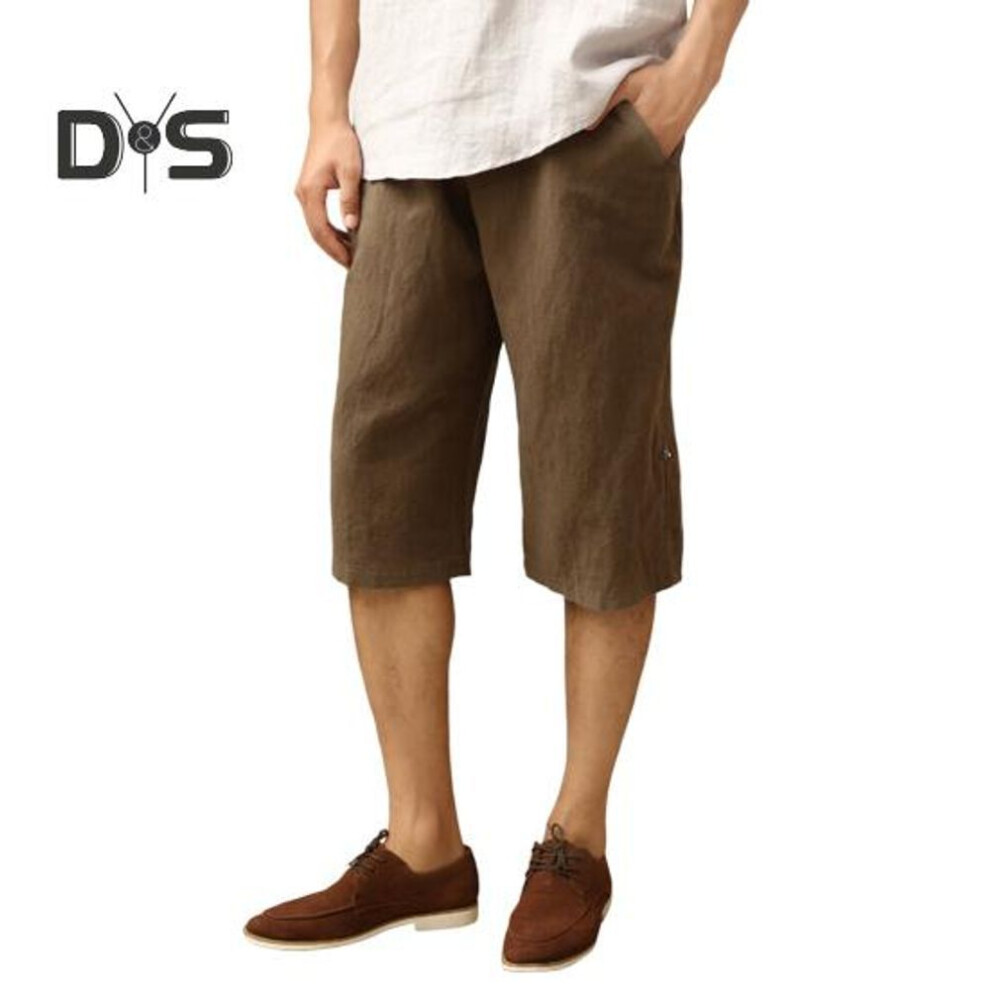 (army green, XL) Men's Casual 3/4 Pants Cotton Linen Solid Color Shorts with Pockets Breathable Quick Dry Gym Shorts for Running Daily Wear Beach
