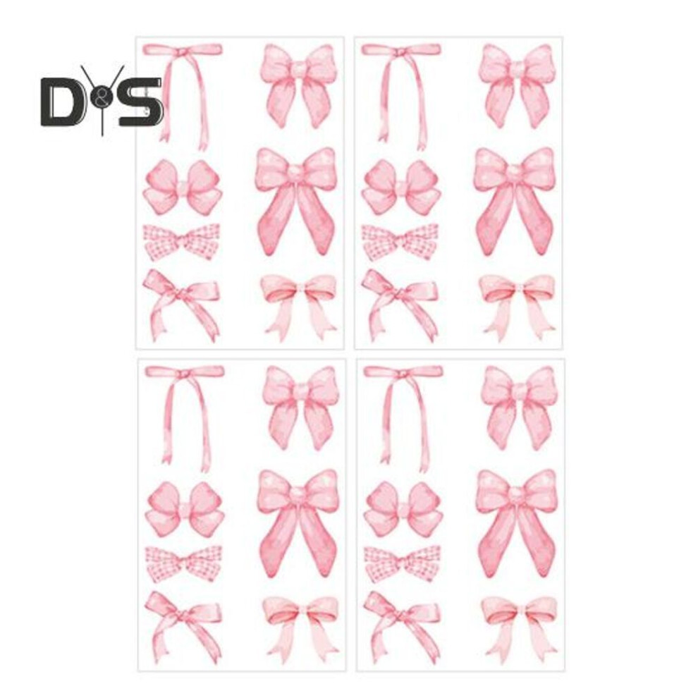 (pink) 4 Sheets Bowtie Decals Blue/pink Bow Knot Wall Stickers Peel And Stick Wall Decor Stickers For Nursery Bedroom Kids Room