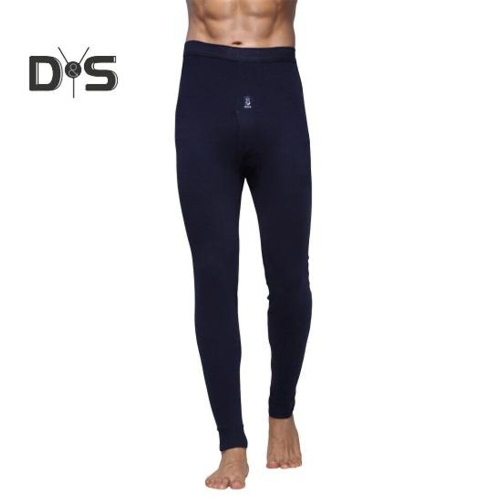 (L, navy blue) Men Pants Elastic Waist Thermal Insulation Long Johns Solid Color Travel Work School Bottoming Trousers Pajamas Trousers