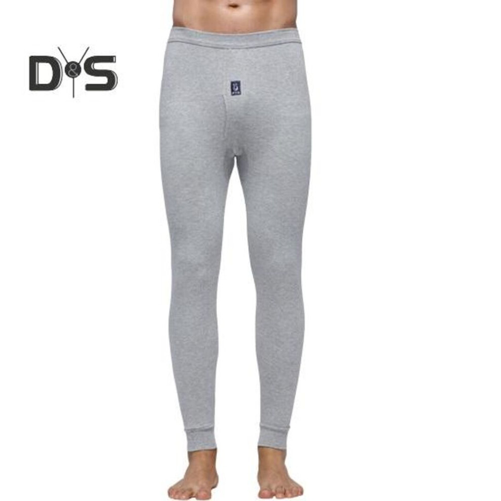 (L, light grey) Men Pants Elastic Waist Thermal Insulation Long Johns Solid Color Travel Work School Bottoming Trousers Pajamas Trousers
