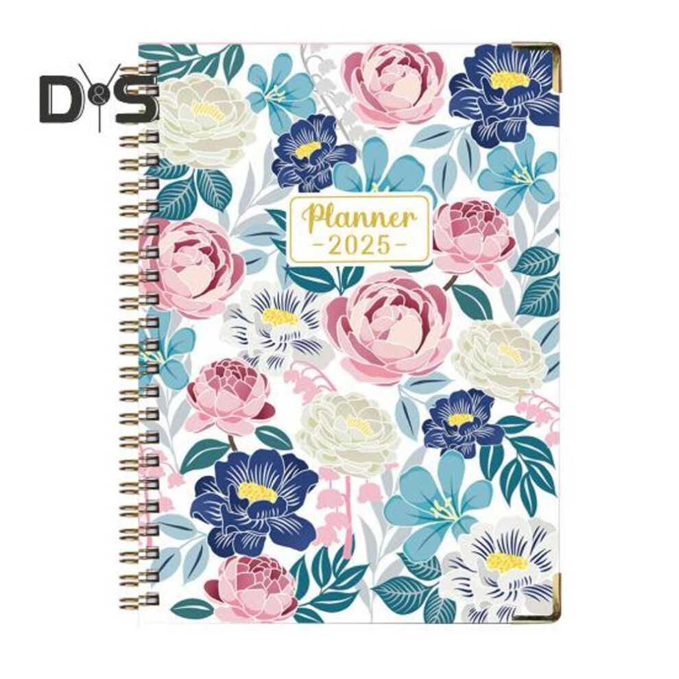 (as the picture, A) 2025 Weekly Planner With Monthly Tabs Quotes Thread Coil Design Floral Design Agenda Schedule Notebook Year-round Planning Tool